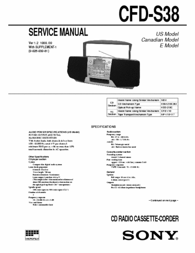 Sony CFD-S38 CD RADIO CASSETTE-CORDER